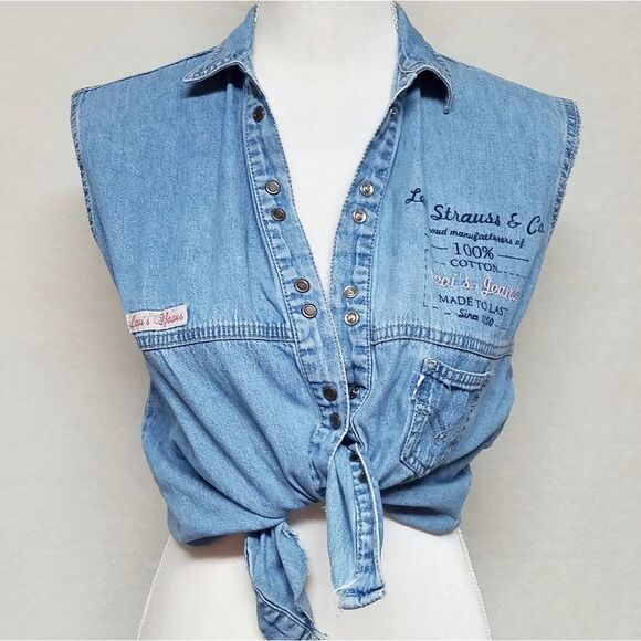 VINTAGE 96 Levi's Raw Cut Sleeveless Chambray Top - Picture 1 of 13